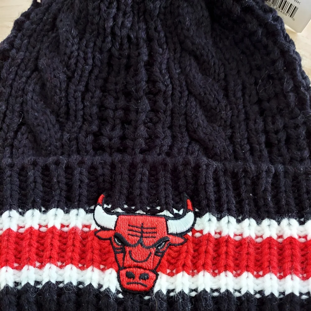 Chicago Bulls Womens Hat Cable Knit '47 Brand Cap Pom Stitched Logo NBA New